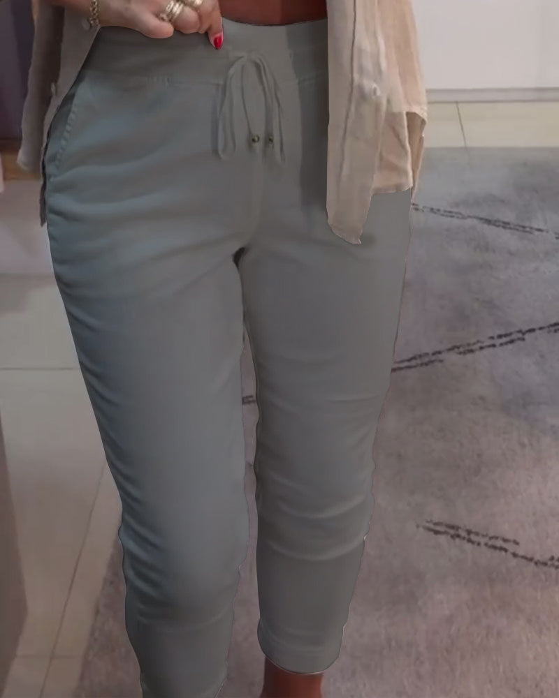 Pantalon Fuselé Décontracté Avec Cordon