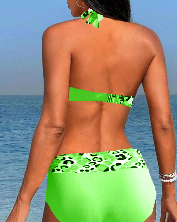 Bikini dos nu imprimé patchwork léopard