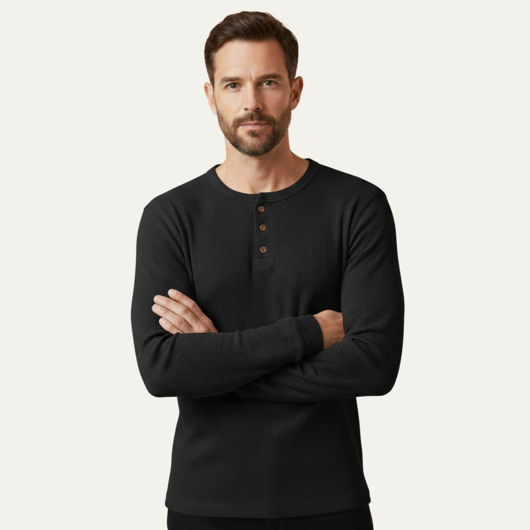 La chemise Henley thermique en coton à mailles de la Glenhurst Park pour hommes, coupe slim
