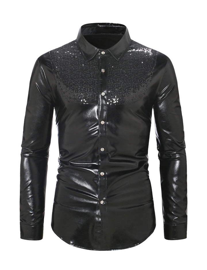 Costume de smoking boutonné brillant de luxe pour hommes, chemise de soirée à manches longues