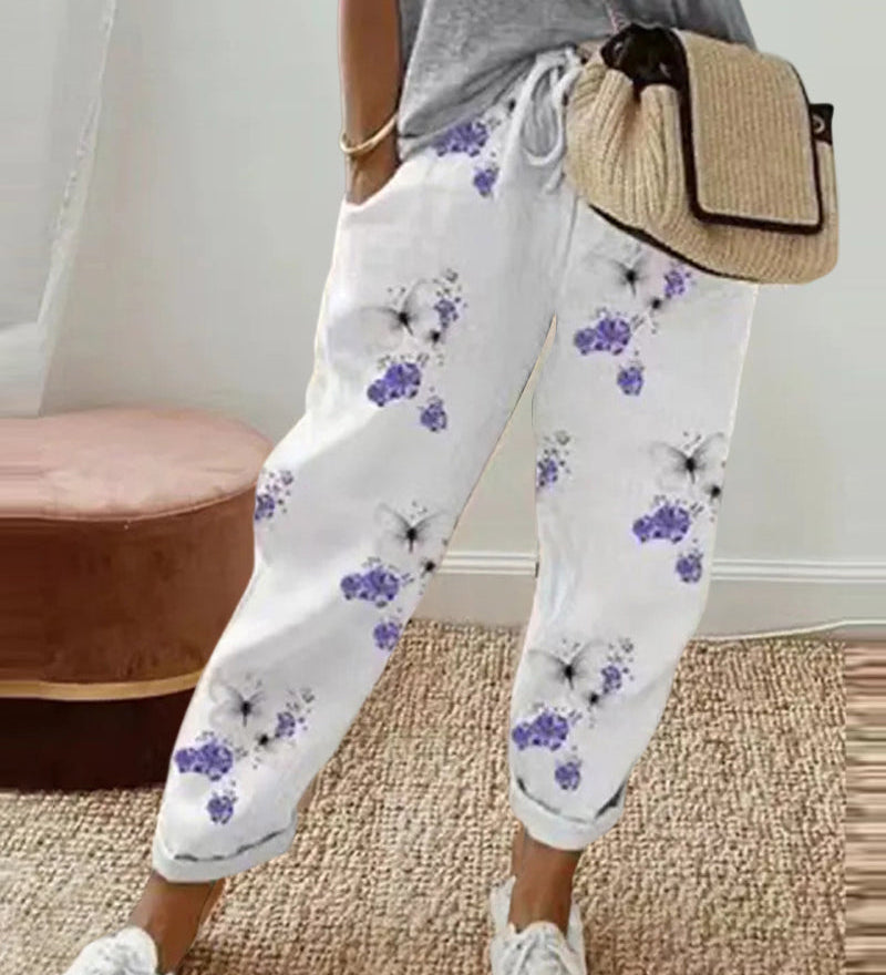 Pantalon décontracté en coton et lin pour femme