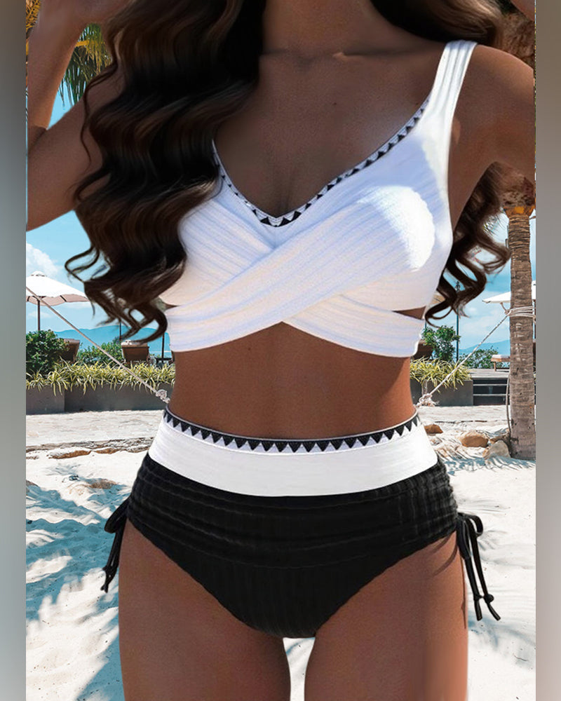 Bikini Casual Couleur Contrastée Couture Deux Pièces