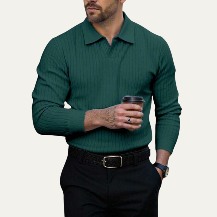 Le Polo à Manches Longues en Maille Côtelée Tendance pour Hommes Oakpark