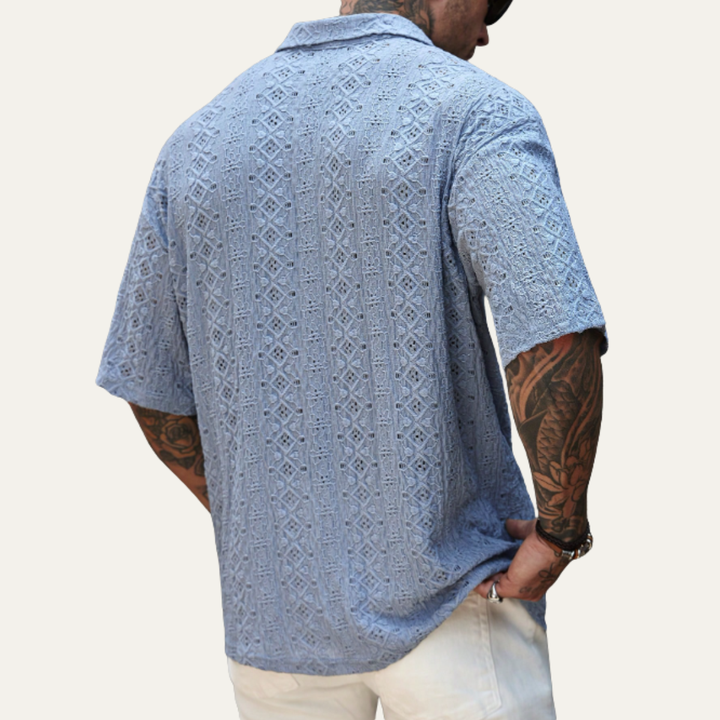 La chemise en lin en crochet maillé boho pour homme Glenridge Hill – Bleu clair