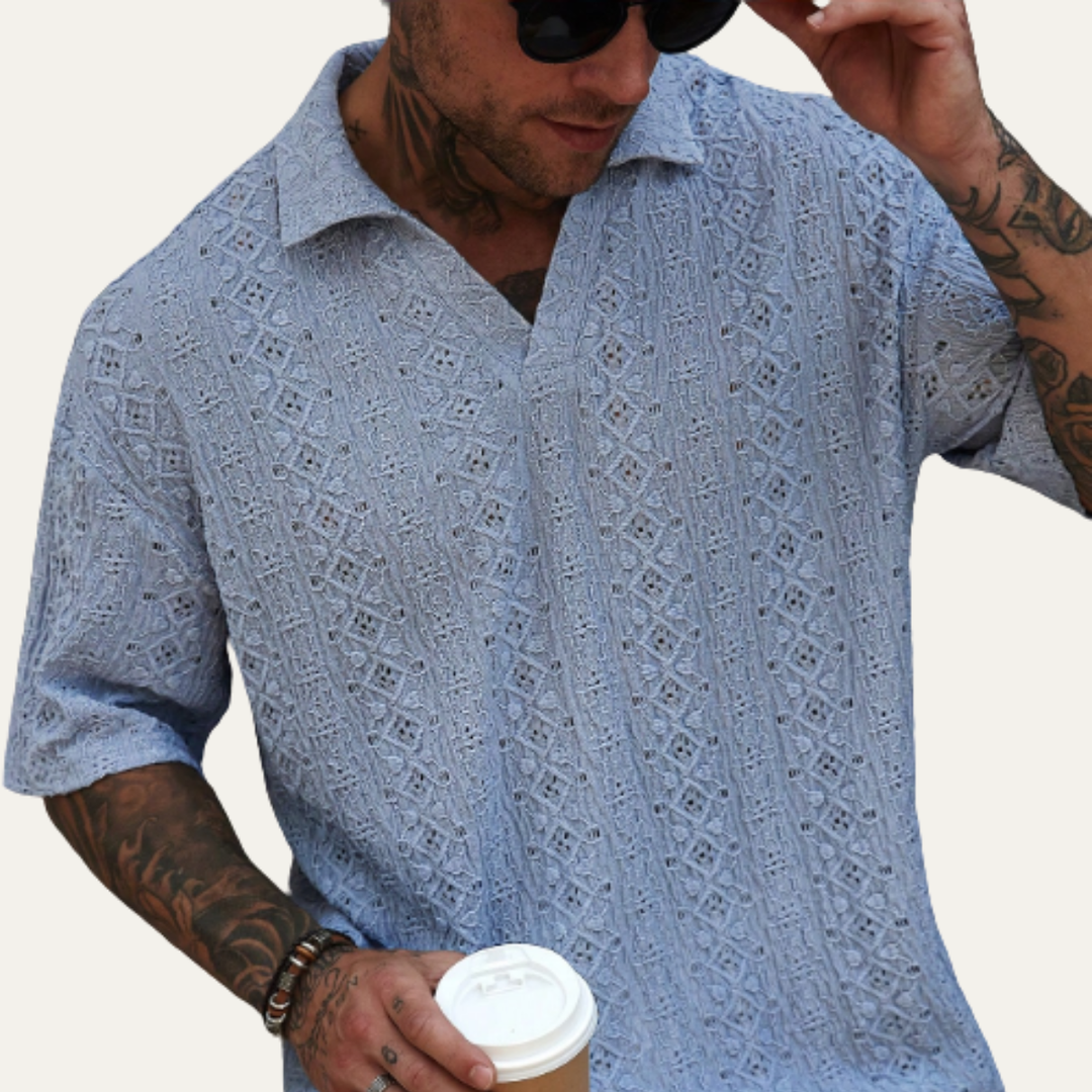 La chemise en lin en crochet maillé boho pour homme Glenridge Hill – Bleu clair