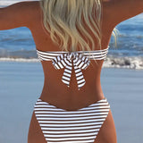 Maillot De Bain Haute Taille Rayé Triangle Deux Pièces