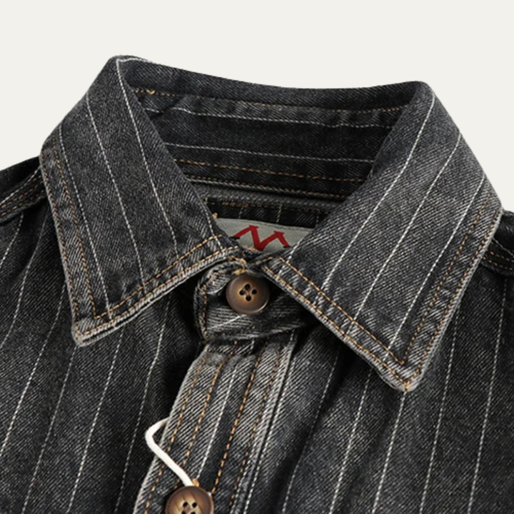 La Veste Chemise en Jean à Rayures Verticales Vintage Lavée Oakcrest pour Homme – Bleu Foncé