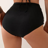 Bas De Maillot Plissé Uni Taille Haute