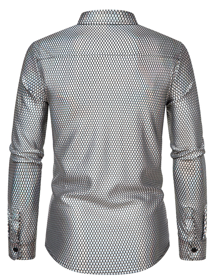 Chemise de fête à manches longues boutonnée à paillettes disco pour hommes des années 70