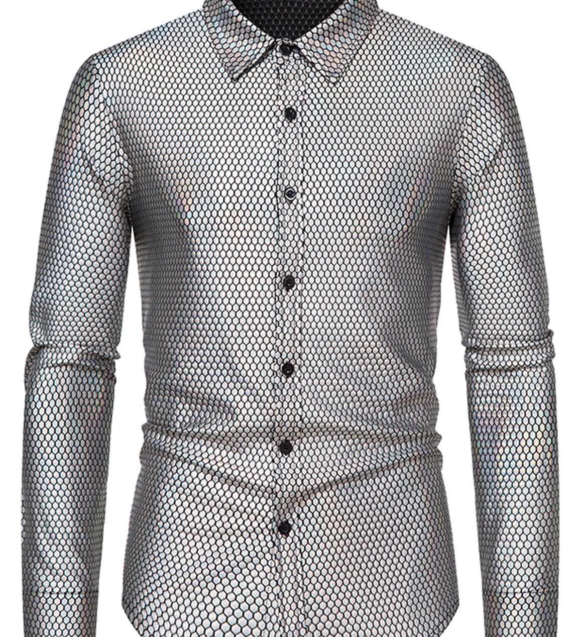Chemise de fête à manches longues boutonnée à paillettes disco pour hommes des années 70