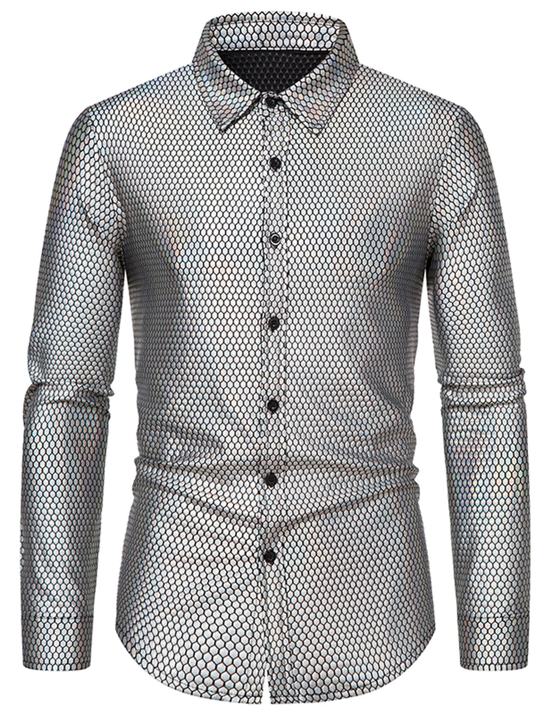 Chemise de fête à manches longues boutonnée à paillettes disco pour hommes des années 70