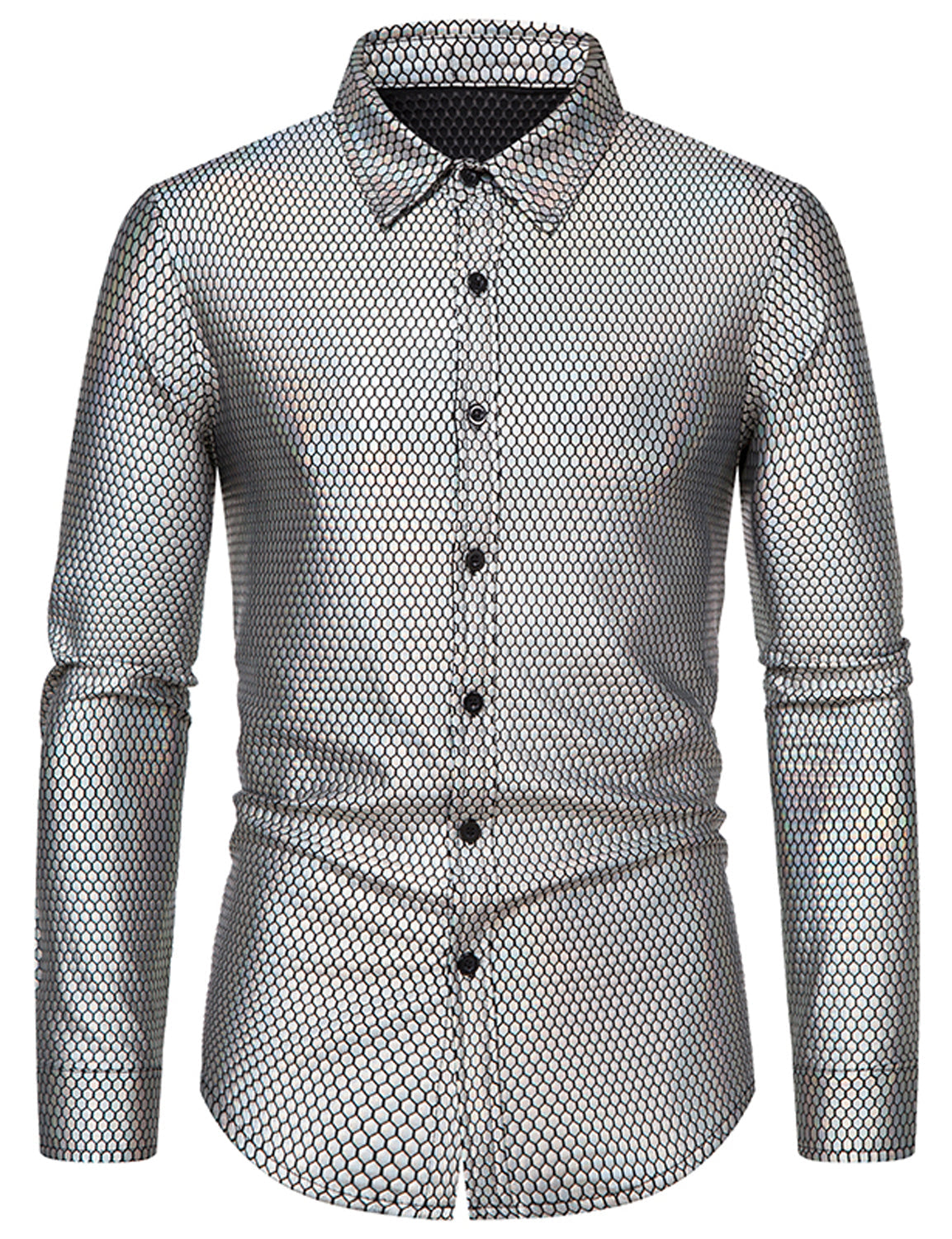 Chemise de fête à manches longues boutonnée à paillettes disco pour hommes des années 70