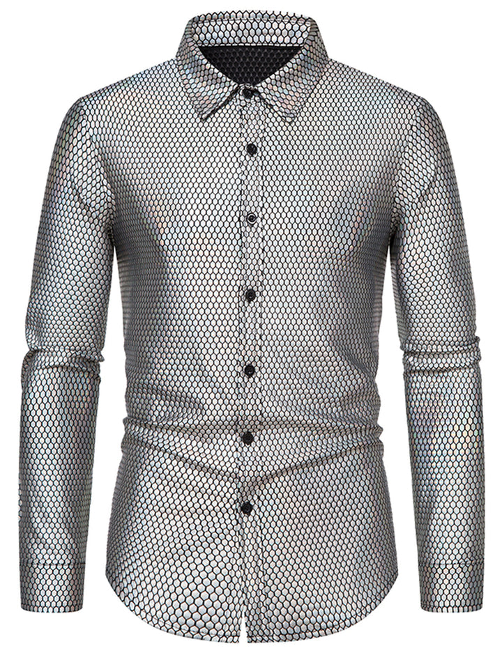 Chemise de fête à manches longues boutonnée à paillettes disco pour hommes des années 70