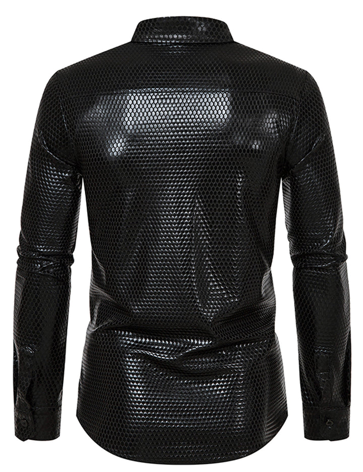 Chemise de fête à manches longues boutonnée à paillettes disco pour hommes des années 70