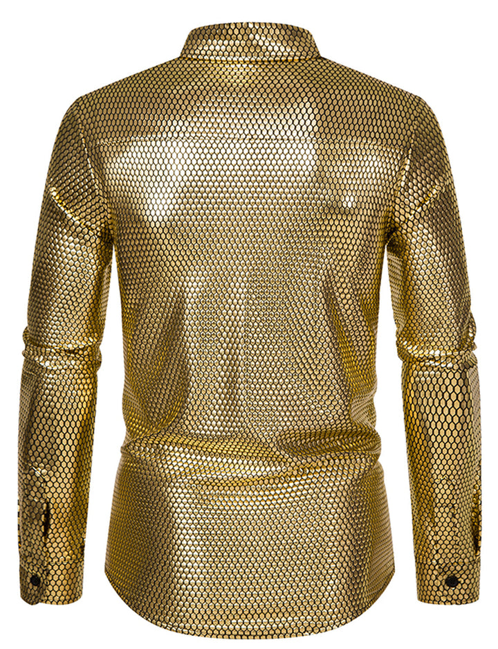 Chemise de fête à manches longues boutonnée à paillettes disco pour hommes des années 70