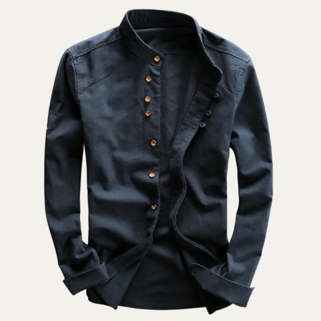 La chemise en lin-coton à col montant de style japonais pour hommes Fairhill