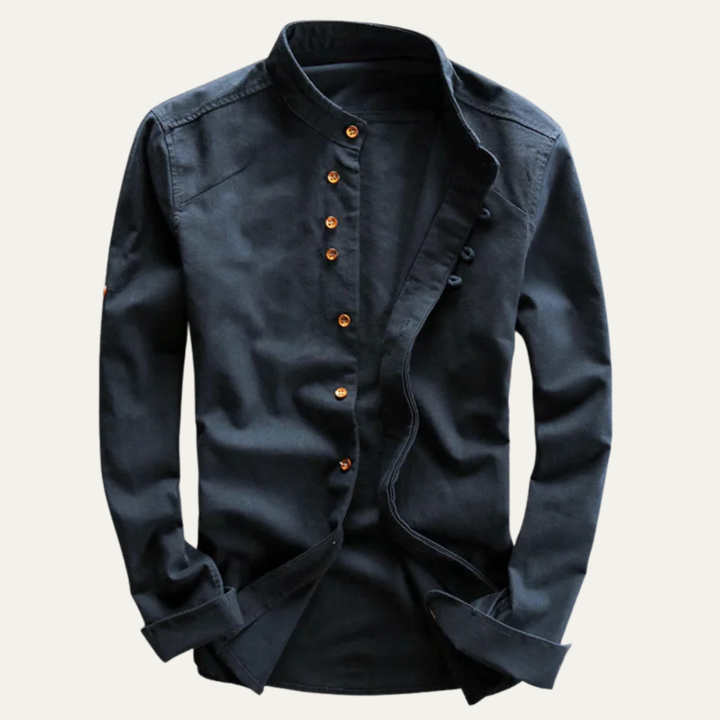 La chemise en lin-coton à col montant de style japonais pour hommes Fairhill