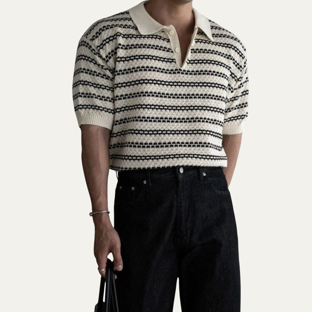 Le Polo en Maille Rayé à Col Rabattu pour Homme Brunello