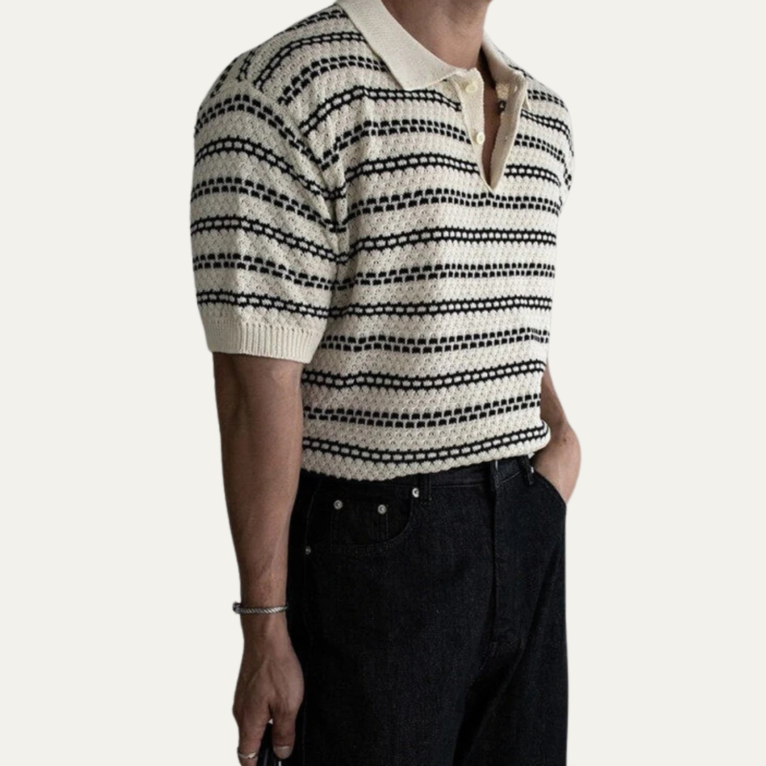 Le Polo en Maille Rayé à Col Rabattu pour Homme Brunello