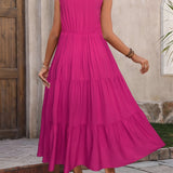 Xitlali | Robe Longue Décontractée Sans Manches à Col en V et Ourlet Volanté pour Femme