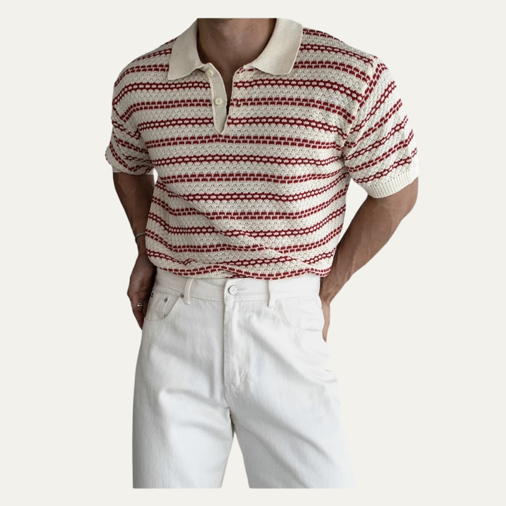 Le Polo en Maille Rayé à Col Rabattu pour Homme Brunello