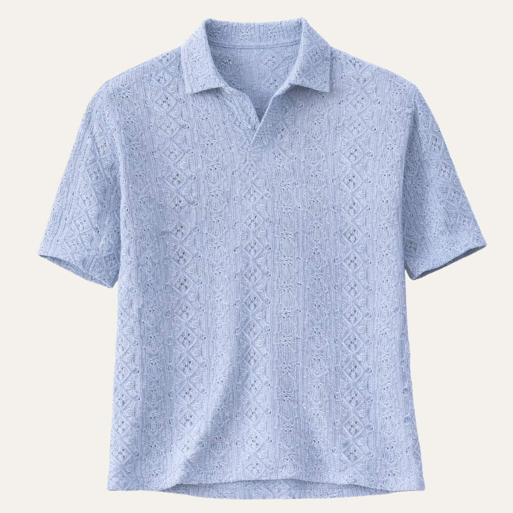 La chemise polo à manches courtes en crochet tricot pour homme Brookstone – Bleu clair