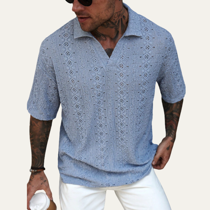 La chemise polo à manches courtes en crochet tricot pour homme Brookstone – Bleu clair