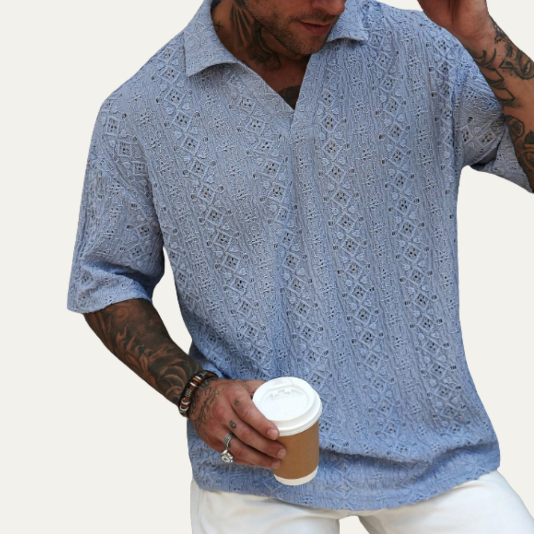La chemise polo à manches courtes en crochet tricot pour homme Brookstone – Bleu clair