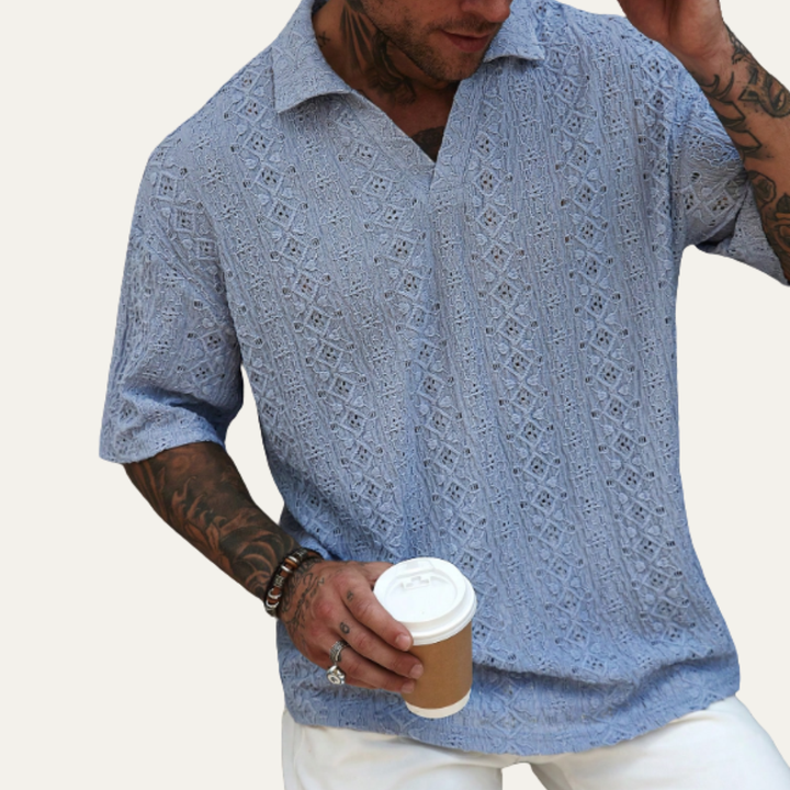 La chemise polo à manches courtes en crochet tricot pour homme Brookstone – Bleu clair