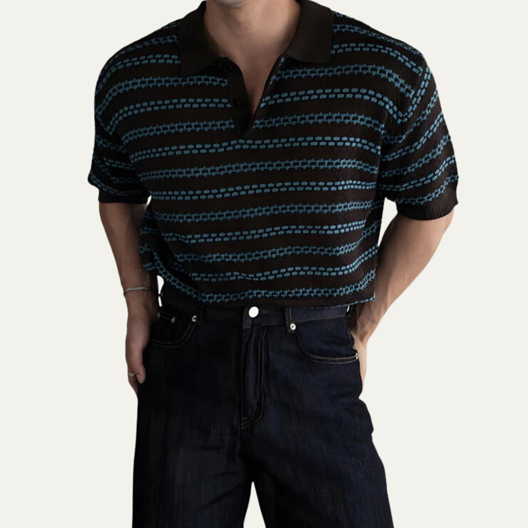 Le Polo en Maille Rayé à Col Rabattu pour Homme Brunello
