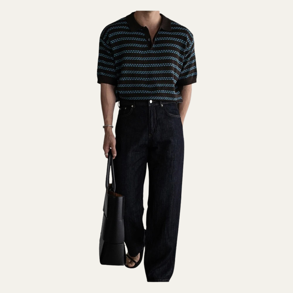 Le Polo en Maille Rayé à Col Rabattu pour Homme Brunello