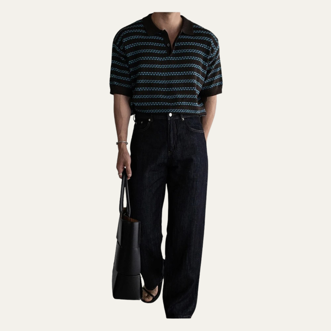 Le Polo en Maille Rayé à Col Rabattu pour Homme Brunello
