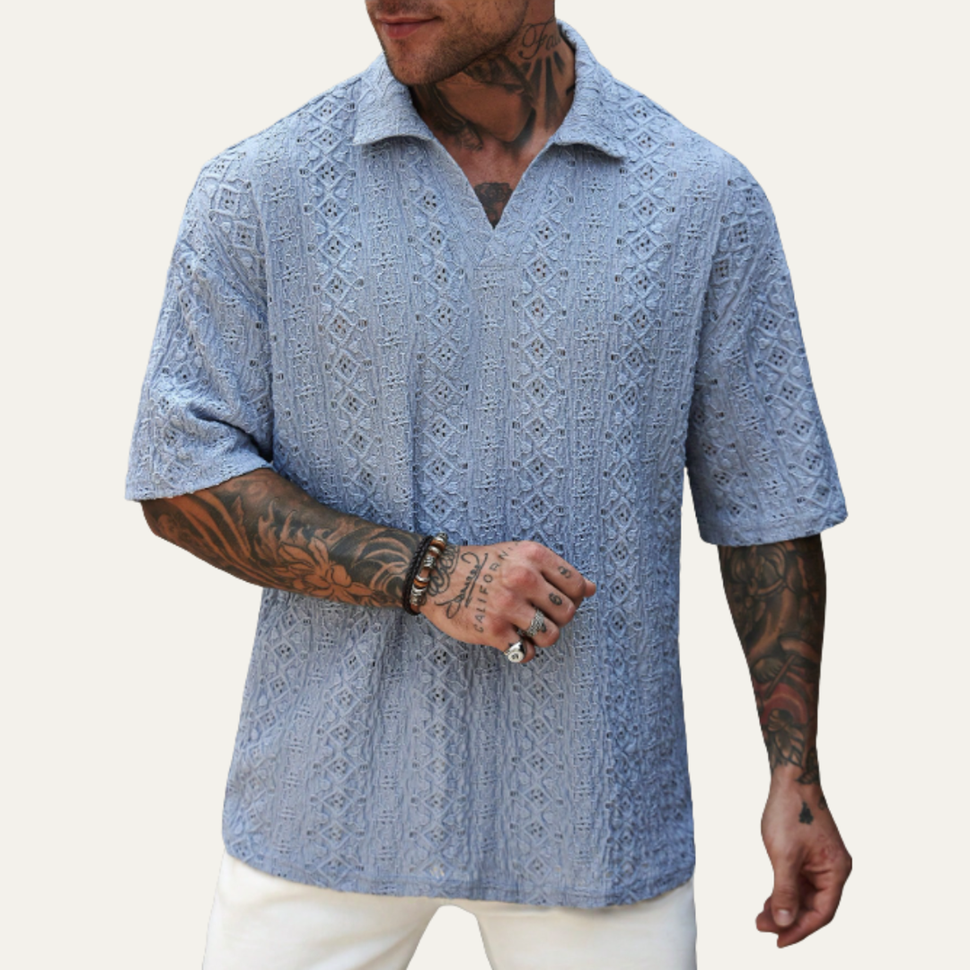 La chemise polo à manches courtes en crochet tricot pour homme Brookstone – Bleu clair