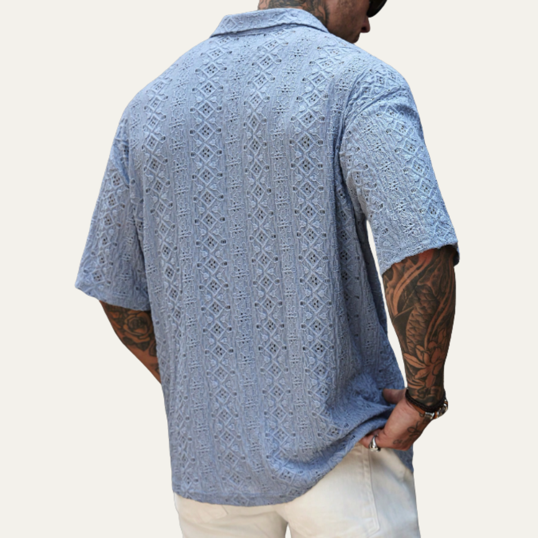 La chemise polo à manches courtes en crochet tricot pour homme Brookstone – Bleu clair
