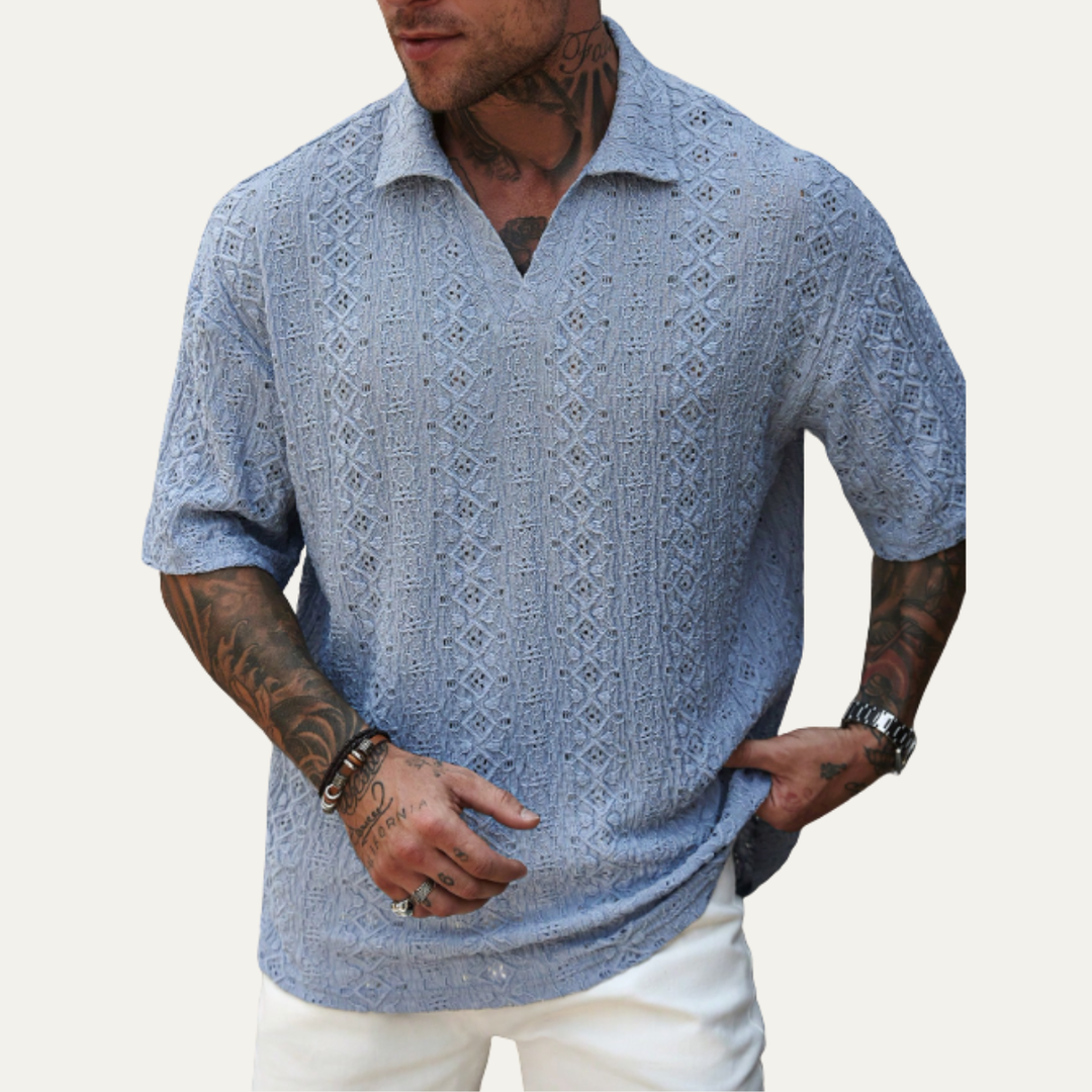 La chemise polo à manches courtes en crochet tricot pour homme Brookstone – Bleu clair