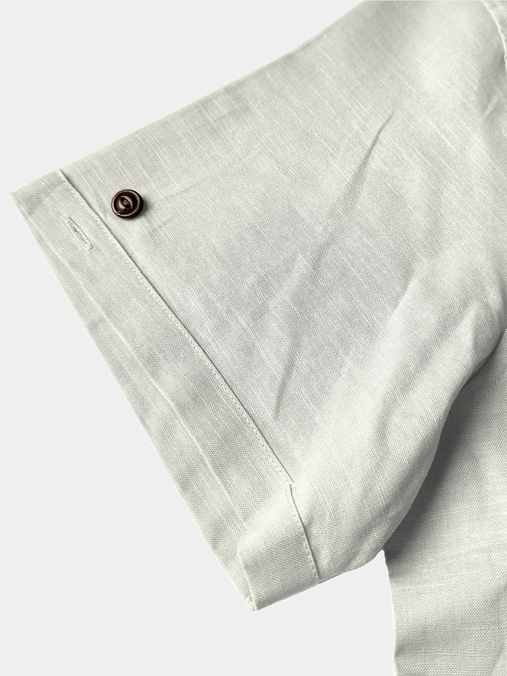 Chemise Homme Henley en Coton et Lin à Col Mao Manches Courtes