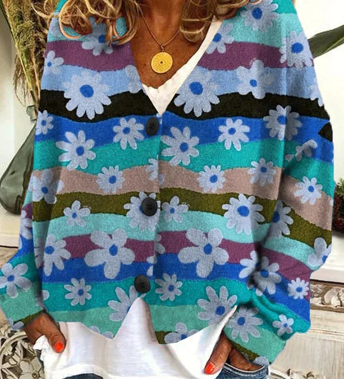Lune | Cardigan Vintage Coloré avec Boutons pour Femme