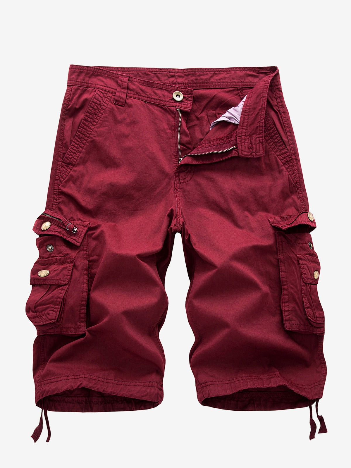 Short en coton multi-poches décontracté d'extérieur de couleur unie de grande taille pour hommes