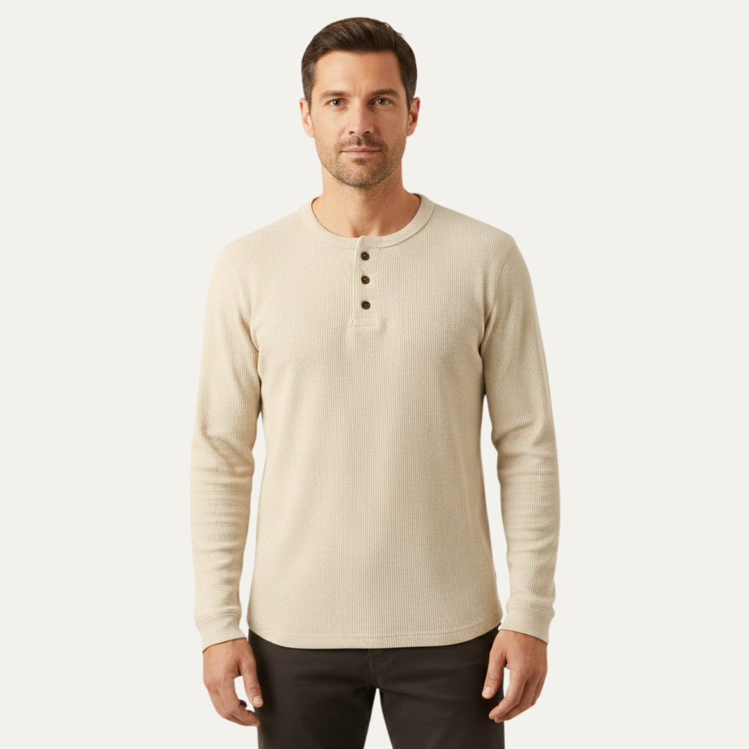 La chemise Henley thermique en coton à mailles de la Glenhurst Park pour hommes, coupe slim