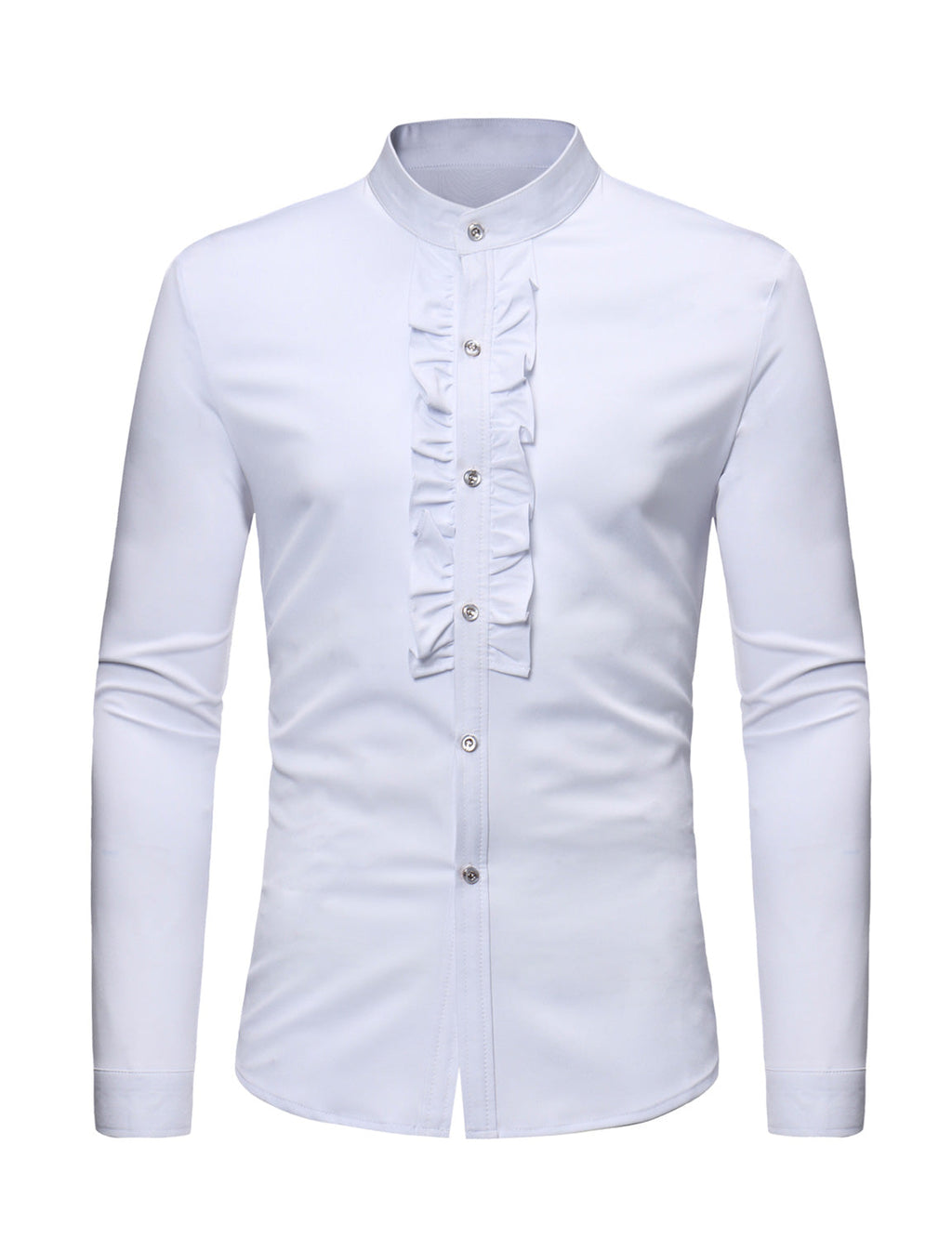 Chemise de smoking à manches longues en dentelle à col montant pour hommes