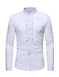 Chemise de smoking à manches longues en dentelle à col montant pour hommes