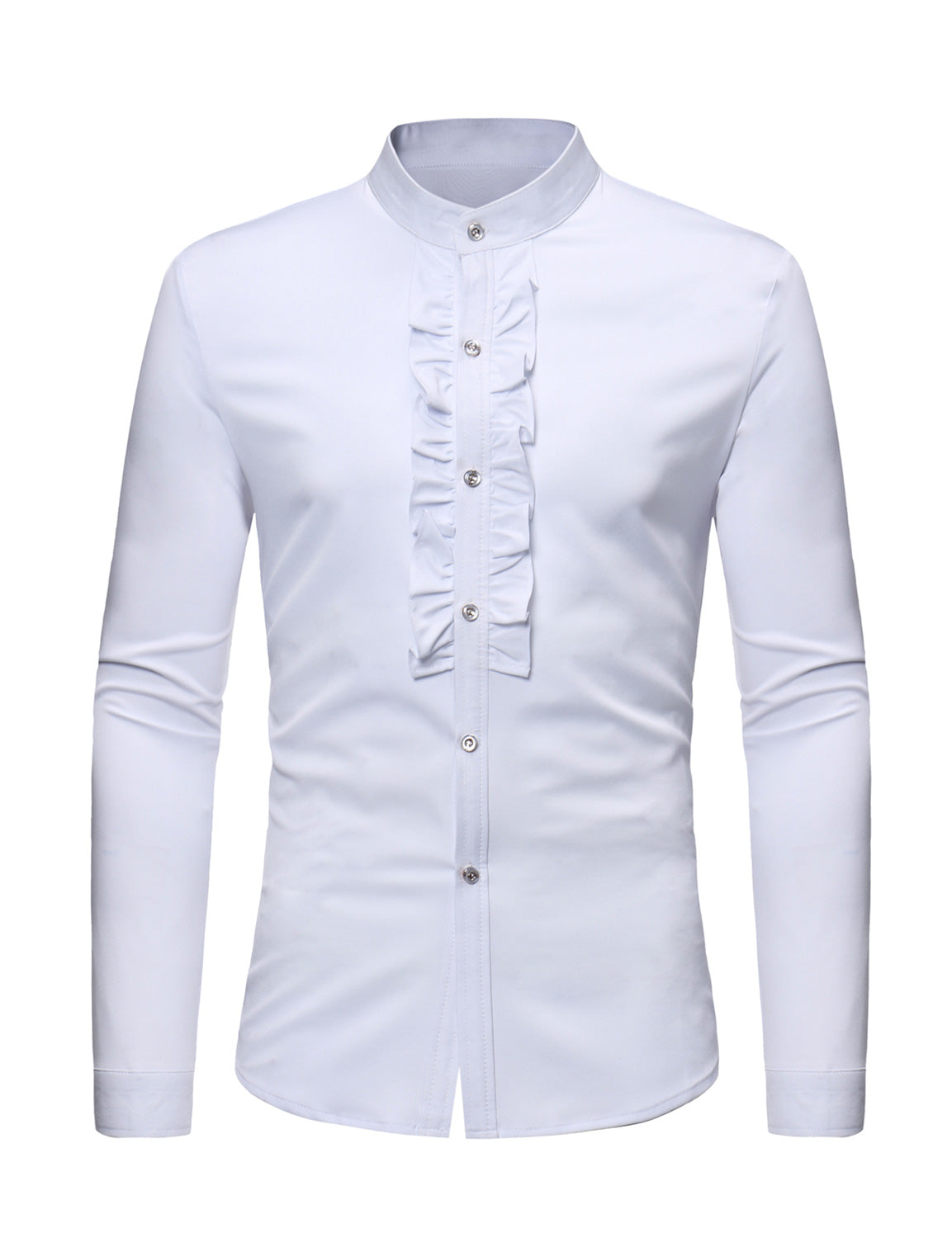 Chemise de smoking à manches longues en dentelle à col montant pour hommes