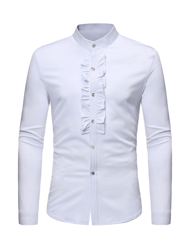 Chemise de smoking à manches longues en dentelle à col montant pour hommes
