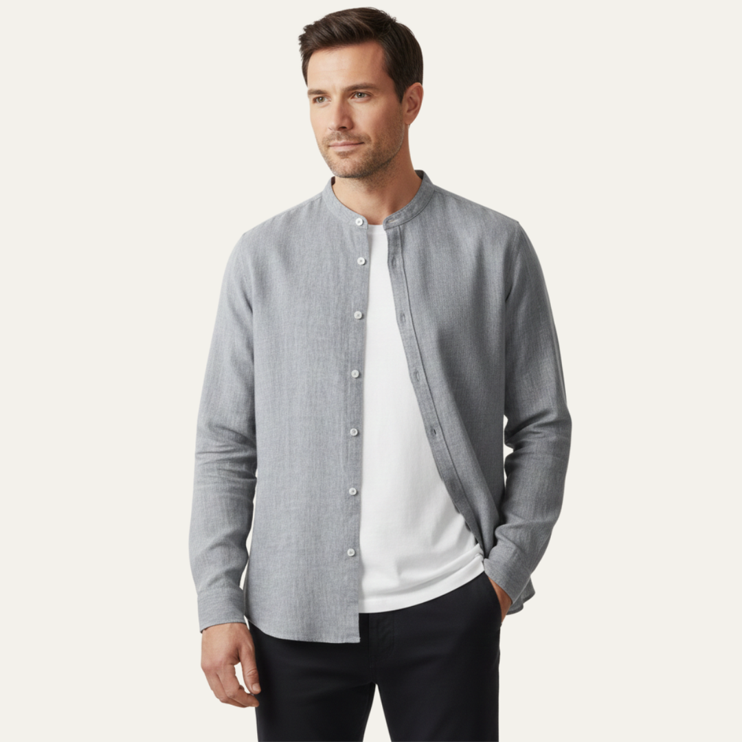 La chemise en lin vintage à col rond fin pour homme de Brookfield Lane