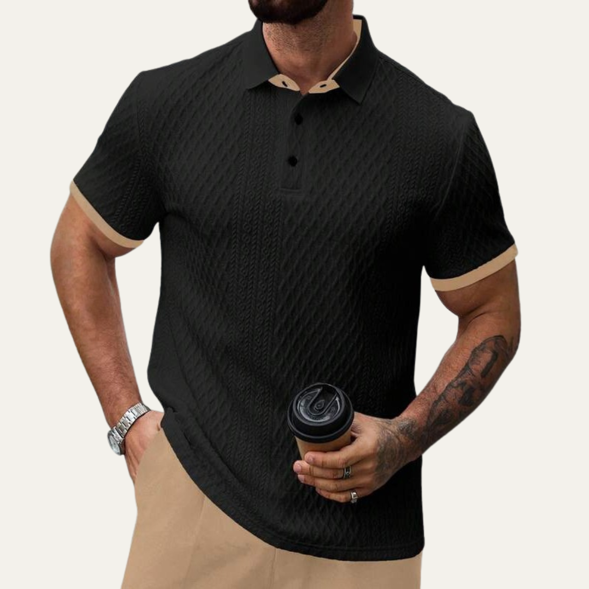 Le Polo Élégant Texturé pour Homme Cedarcrest Park avec Col Contrasté