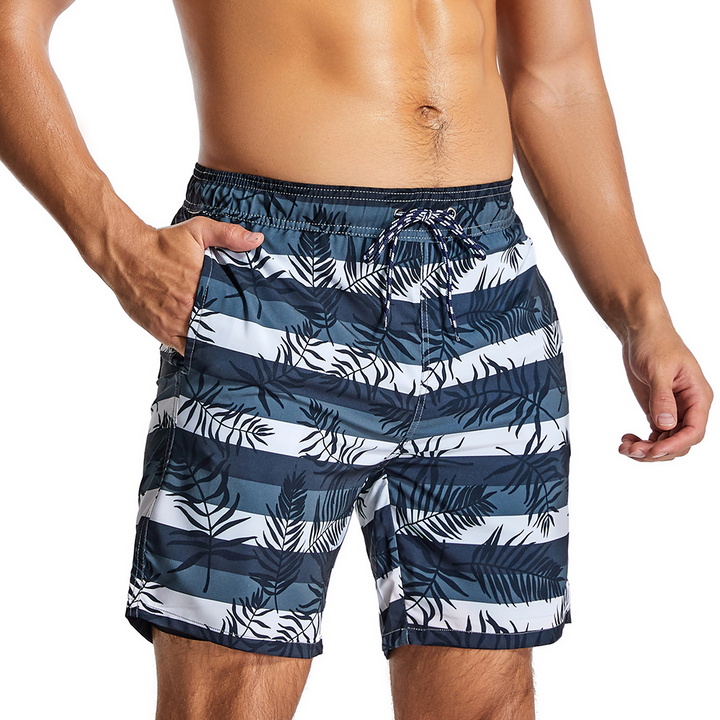 Feuilles tropicales et shorts de plage rayés à séchage rapide pour hommes