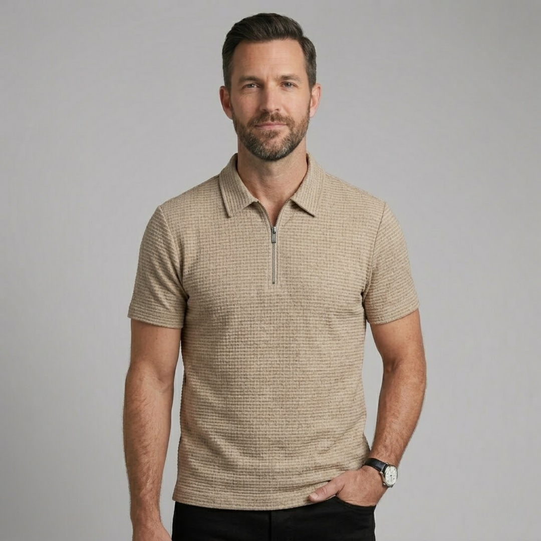 Le Polo à Col Zippé en Maille Waffle pour Hommes Ravenswood