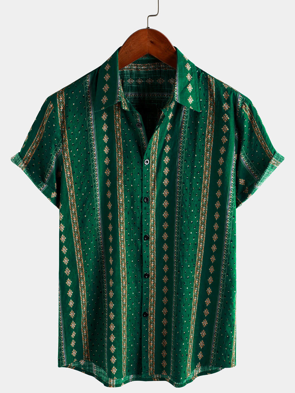 Chemise Vintage à Manches Courtes des Années 70 avec Imprimé Rayé Vert pour Homme