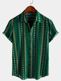 Chemise Vintage à Manches Courtes des Années 70 avec Imprimé Rayé Vert pour Homme