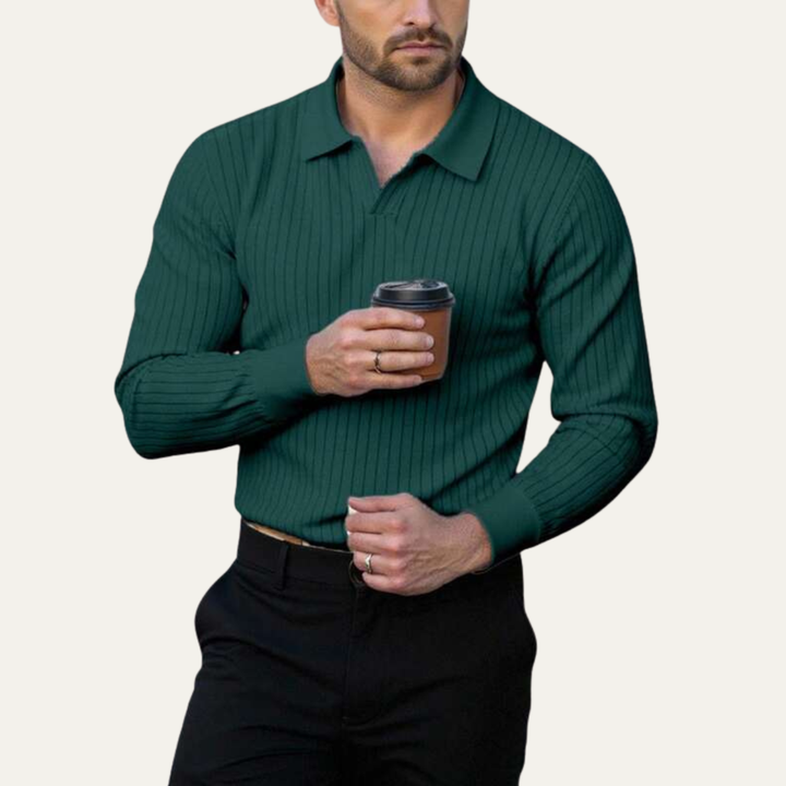 Le Polo à Manches Longues en Maille Côtelée Tendance pour Hommes Oakpark